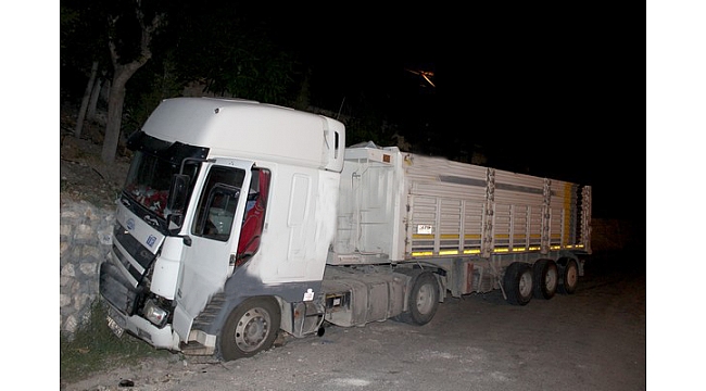 PARK HALİNDEKİ TIR DUVARA CARPTI