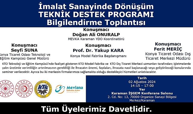 KTSO’dan ‘İmalat Sanayiinde Dönüşüm Teknik Destek Programı’ Bilgilendirme Toplantısı