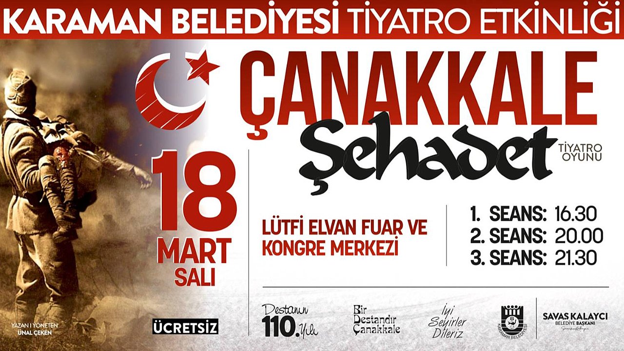 Karaman Belediyesi'nden 18 Mart'ta Ücretsiz Tiyatro